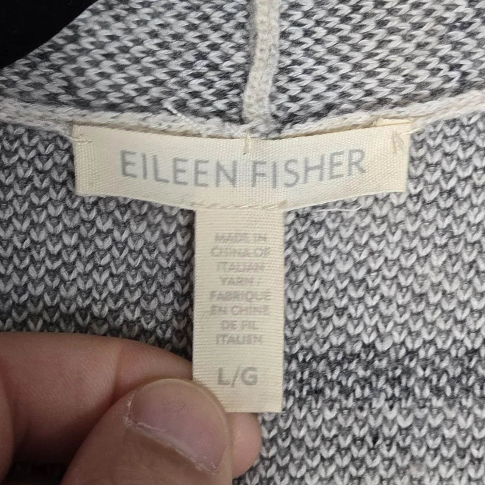 Eileen Fisher Peppered Windowpane Wool Blend Cardigan Sweater Coat Large Ivory‎ - Picture 4 of 9